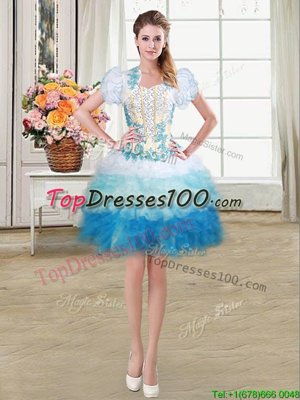 Multi-color Ball Gowns Sweetheart Sleeveless Organza Mini Length Lace Up Beading and Appliques and Ruffles Party Dress for Girls