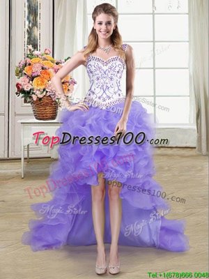 Custom Designed Straps Straps Organza Sleeveless High Low Dress for Prom and Beading and Ruffles