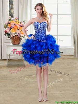 Suitable Ball Gowns Club Wear Royal Blue Sweetheart Organza Sleeveless Mini Length Lace Up