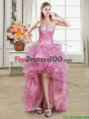 Pink Celebrity Prom Dress Prom and Party and For with Sequins Sweetheart Sleeveless Lace Up