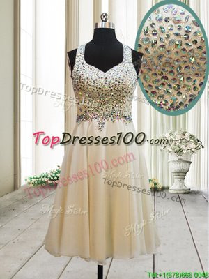 Stunning Straps Straps Champagne Side Zipper Cocktail Dress Beading Sleeveless Knee Length