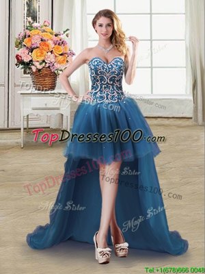 Charming Tulle Sleeveless High Low Junior Homecoming Dress and Beading and Sequins