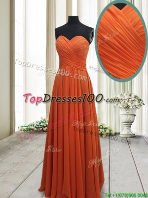 Hot Sale Sleeveless Floor Length Ruching Lace Up Prom Party Dress with Orange Red