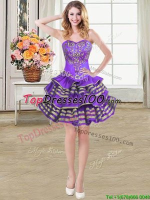 Ruffled Sweetheart Sleeveless Lace Up Cocktail Dresses Eggplant Purple Taffeta