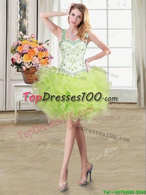 New Arrival Floor Length Yellow Green Cocktail Dresses Straps Sleeveless Lace Up