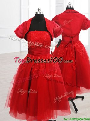 Red Short Sleeves Knee Length Embroidery Lace Up Cocktail Dress