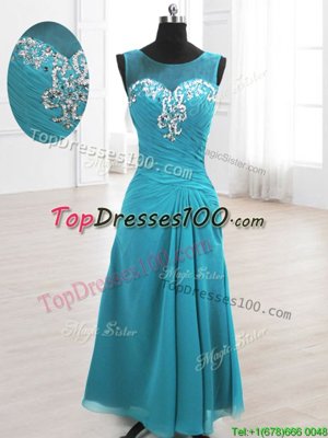 Scoop Teal Sleeveless Chiffon Lace Up for Prom and Party