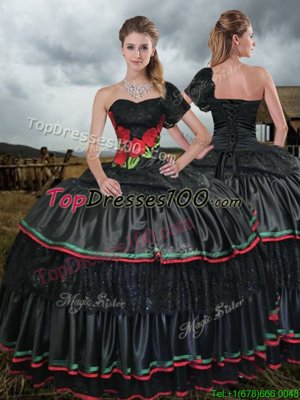 High End One Shoulder Taffeta Sleeveless With Train Vestidos de Quinceanera Sweep Train and Embroidery