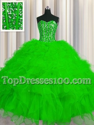 Custom Made Sleeveless Sweep Train Lace Up Beading and Ruffles Quinceanera Gowns