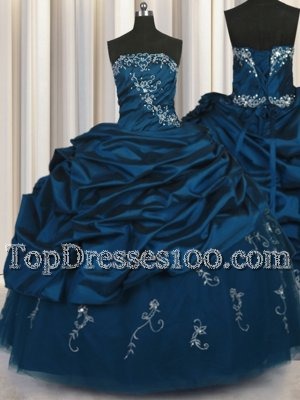 Dramatic Teal Sleeveless Beading and Appliques and Embroidery and Pick Ups Floor Length Vestidos de Quinceanera