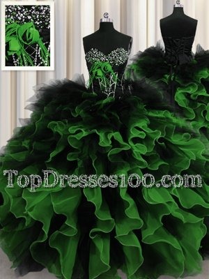 Multi-color Ball Gowns Beading and Ruffles Vestidos de Quinceanera Lace Up Organza and Tulle Sleeveless Floor Length