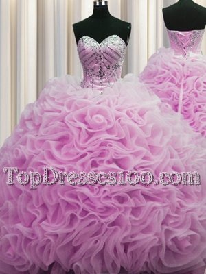 Best Selling Lilac Quinceanera Dresses Fabric With Rolling Flowers Brush Train Sleeveless Beading and Pick Ups