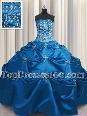 New Arrival Teal Strapless Neckline Beading and Appliques and Embroidery 15 Quinceanera Dress Sleeveless Lace Up