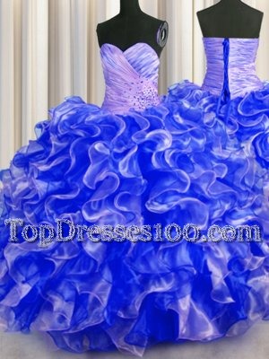 Sweetheart Sleeveless Quinceanera Dresses Floor Length Beading and Ruffles Watermelon Red Organza