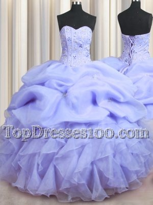 Flirting Zipper Up See Through Back Sleeveless Beading and Ruffles and Pick Ups Zipper Quinceanera Dresses