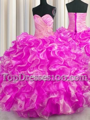 High Quality Ball Gowns Quinceanera Dresses Rose Pink Sweetheart Organza Sleeveless Floor Length Lace Up