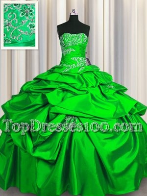 Scoop Sleeveless 15th Birthday Dress Floor Length Beading Green Tulle