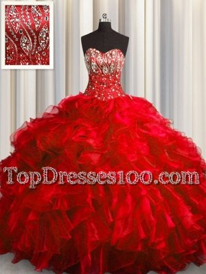 Hot Selling Lavender Organza Lace Up Sweet 16 Quinceanera Dress Sleeveless With Train Court Train Beading and Pick Ups