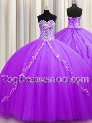 Scoop Sleeveless Lace Up Floor Length Beading Sweet 16 Quinceanera Dress
