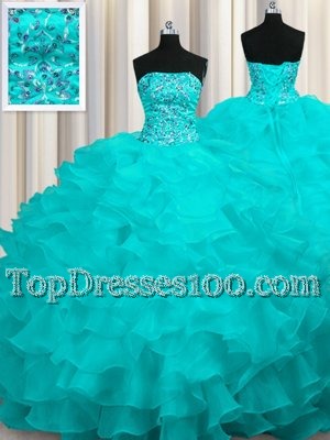 Modest Sleeveless Sweep Train Lace Up With Train Beading and Ruffles 15 Quinceanera Dress