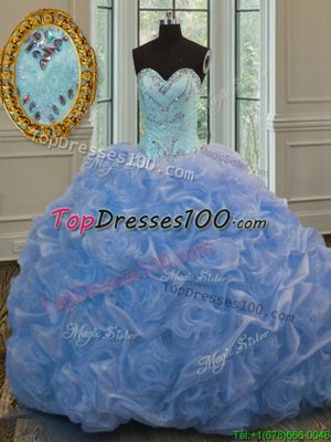 Pretty Baby Blue Sleeveless Floor Length Beading Lace Up Ball Gown Prom Dress