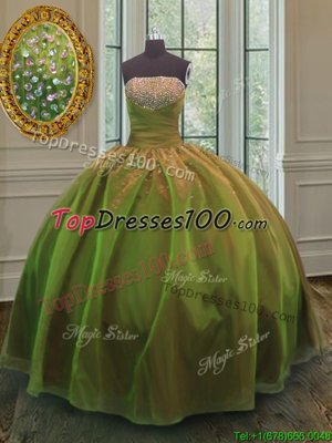 Olive Green Lace Up 15 Quinceanera Dress Sequins Sleeveless Floor Length