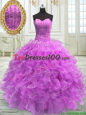 Excellent Sleeveless Lace Up Floor Length Beading and Ruffles Sweet 16 Dress