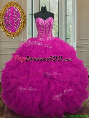 Flare Sleeveless Lace Up Floor Length Beading and Ruffles Quinceanera Dress