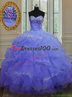 Charming Floor Length Lace Up Quinceanera Gowns Blue and In for Military Ball and Sweet 16 and Quinceanera with Beading and Ruffles