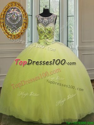 Cute Floor Length Ball Gowns Sleeveless Yellow Green Sweet 16 Dress Lace Up
