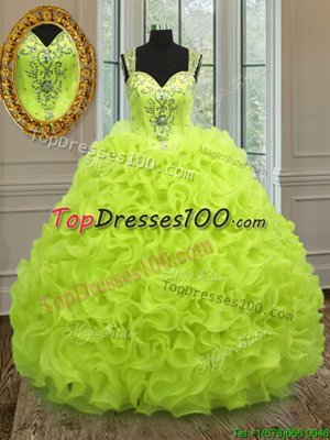 Dramatic Floor Length Blue Vestidos de Quinceanera Organza Sleeveless Beading and Ruffles