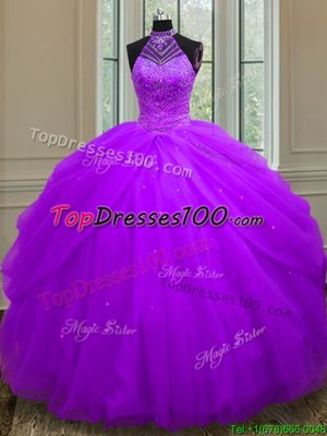 Top Selling Halter Top Sleeveless Beading and Sequins Lace Up Sweet 16 Quinceanera Dress