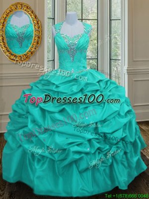 Straps Sleeveless Taffeta Quinceanera Dress Beading and Pick Ups Lace Up