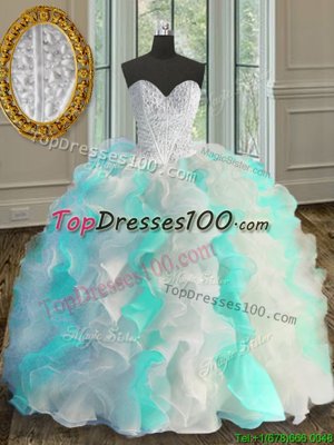 Glamorous Organza Sweetheart Sleeveless Lace Up Beading and Ruffles 15th Birthday Dress in Multi-color