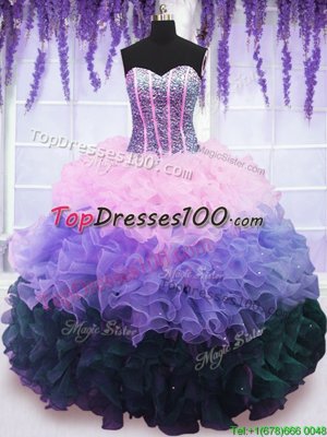 Trendy Ruffled Multi-color Sleeveless Organza Lace Up 15 Quinceanera Dress for Military Ball and Sweet 16 and Quinceanera