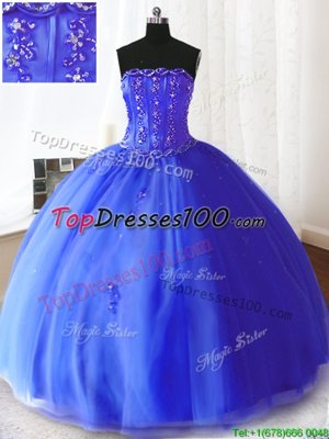 Super Royal Blue Sleeveless Beading and Appliques Floor Length Sweet 16 Quinceanera Dress