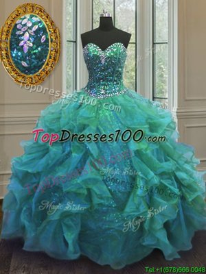 Floor Length Ball Gowns Sleeveless Turquoise Ball Gown Prom Dress Lace Up