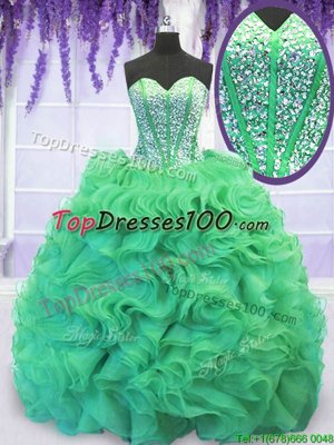 Brush Train Ball Gowns Ball Gown Prom Dress Turquoise Sweetheart Organza Sleeveless With Train Lace Up