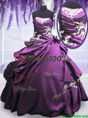 Ideal Floor Length Lace Up 15th Birthday Dress Purple and In for Military Ball and Sweet 16 and Quinceanera with Appliques and Pick Ups
