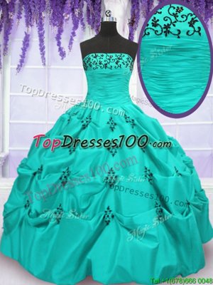 Custom Fit Mermaid Sleeveless Lace Up Floor Length Embroidery and Pick Ups Quinceanera Dresses