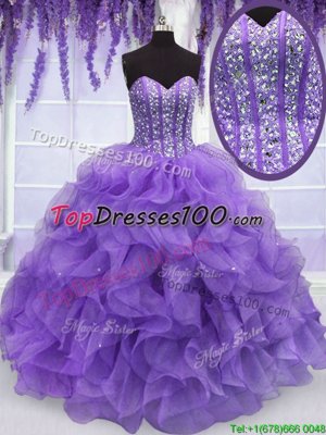 Ball Gowns Ball Gown Prom Dress Lavender Sweetheart Organza Sleeveless Floor Length Lace Up