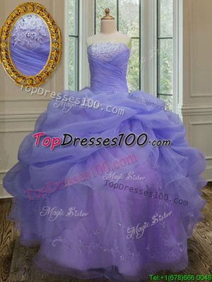Lavender Lace Up 15th Birthday Dress Embroidery and Pick Ups Sleeveless Floor Length