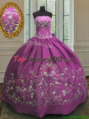 Fuchsia Quinceanera Dresses Military Ball and Sweet 16 and Quinceanera and For with Embroidery Strapless Sleeveless Lace Up