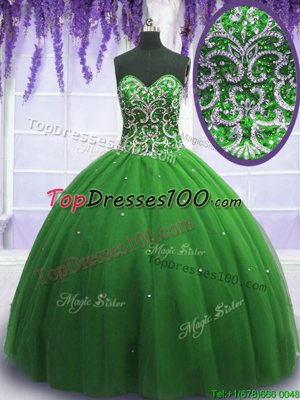 Fancy Green Sweetheart Lace Up Beading Quinceanera Dress Sleeveless