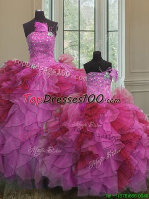 Multi-color Strapless Neckline Beading and Ruffles Sweet 16 Dresses Sleeveless Lace Up