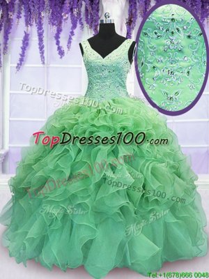 Glamorous Sleeveless Organza Lace Up 15th Birthday Dress for Military Ball and Sweet 16 and Quinceanera