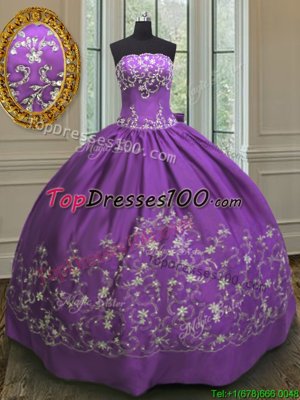 Eggplant Purple Sweet 16 Dresses Military Ball and Sweet 16 and Quinceanera and For with Embroidery Strapless Sleeveless Lace Up