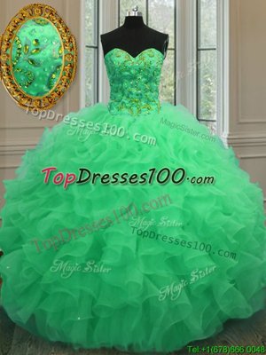 Dazzling Green Sweet 16 Quinceanera Dress Military Ball and Sweet 16 and Quinceanera and For with Beading and Ruffles Sweetheart Sleeveless Lace Up