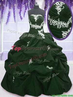 Glittering Strapless Sleeveless Taffeta Sweet 16 Quinceanera Dress Appliques and Pick Ups Lace Up