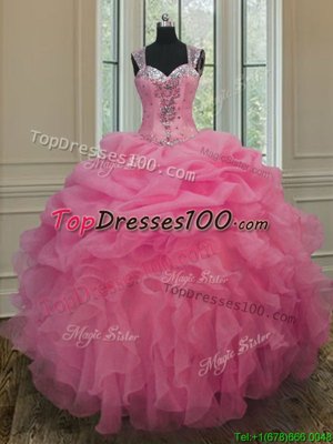 Sophisticated Four Piece Floor Length Ball Gowns Sleeveless Orange Sweet 16 Quinceanera Dress Lace Up